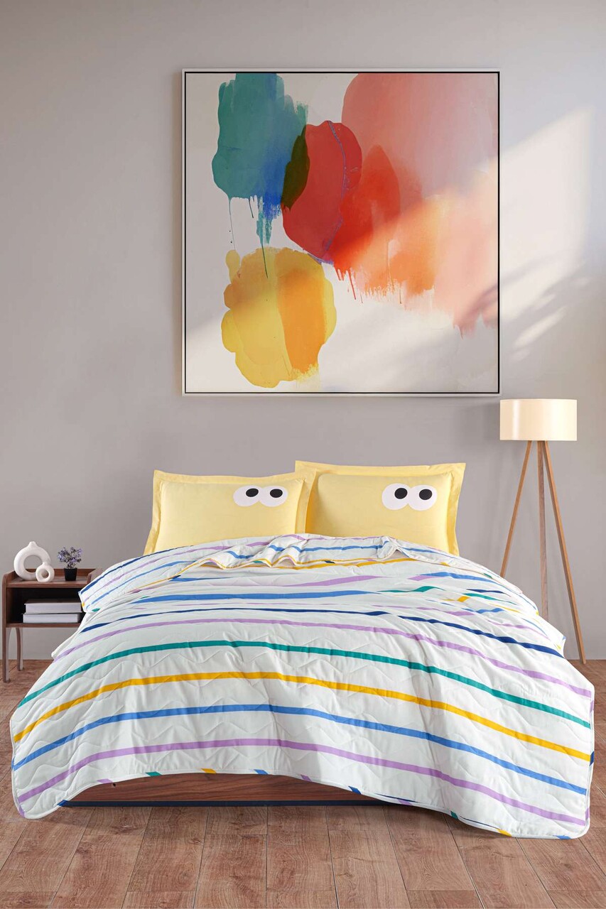 Set cuvertura matlasata dubla King (FR), 3 piese, L'essentiel Maison, Funny, Galben - imagine 4